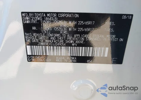 2018 Toyota Rav4 Xle z USA, uszkodzony, nr VIN JTMRFREV2JJ249054